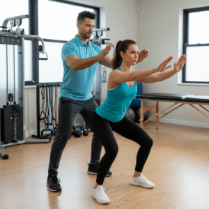  Physical therapist providing one-on-one performance training to an athlete in High Bridge, focusing on sport-specific rehabilitation and movement optimization.